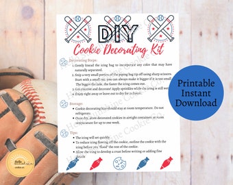 DIY Cookie Decorating Kit Instructions Baseball- Instant Download