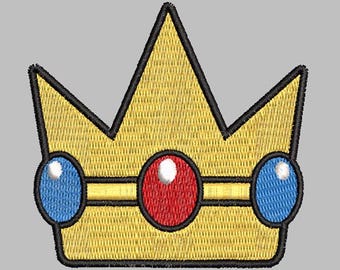 Archivo de bordado digital de la corona de la princesa Peach con la corona de jugador de dibujos animados
