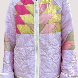 Quilted Bomber Style Jacket Made from a Vintage Satin Hand Stitched Quilt image 6