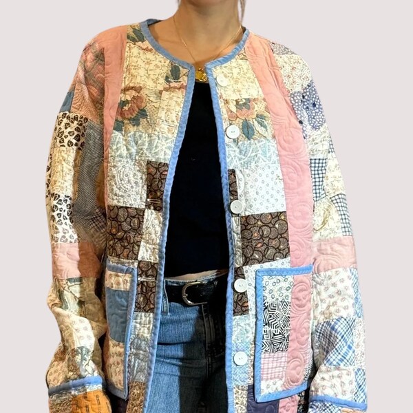 Handmade Quilted Jacket Made from a Vintage "Nine Patch" Patchwork Quilt