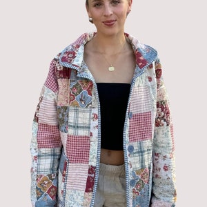 Reversible Button Up Chore Coat with Collar Made from a Vintage Patchwork Quilt image 8