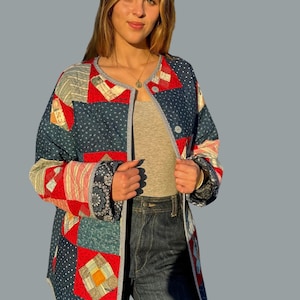 Patchwork Quilted Button up Jacket Made from a Vintage Quilt Top image 1