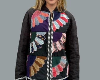 Bomber Jacket Made from a Vintage Patchwork Quilt Top