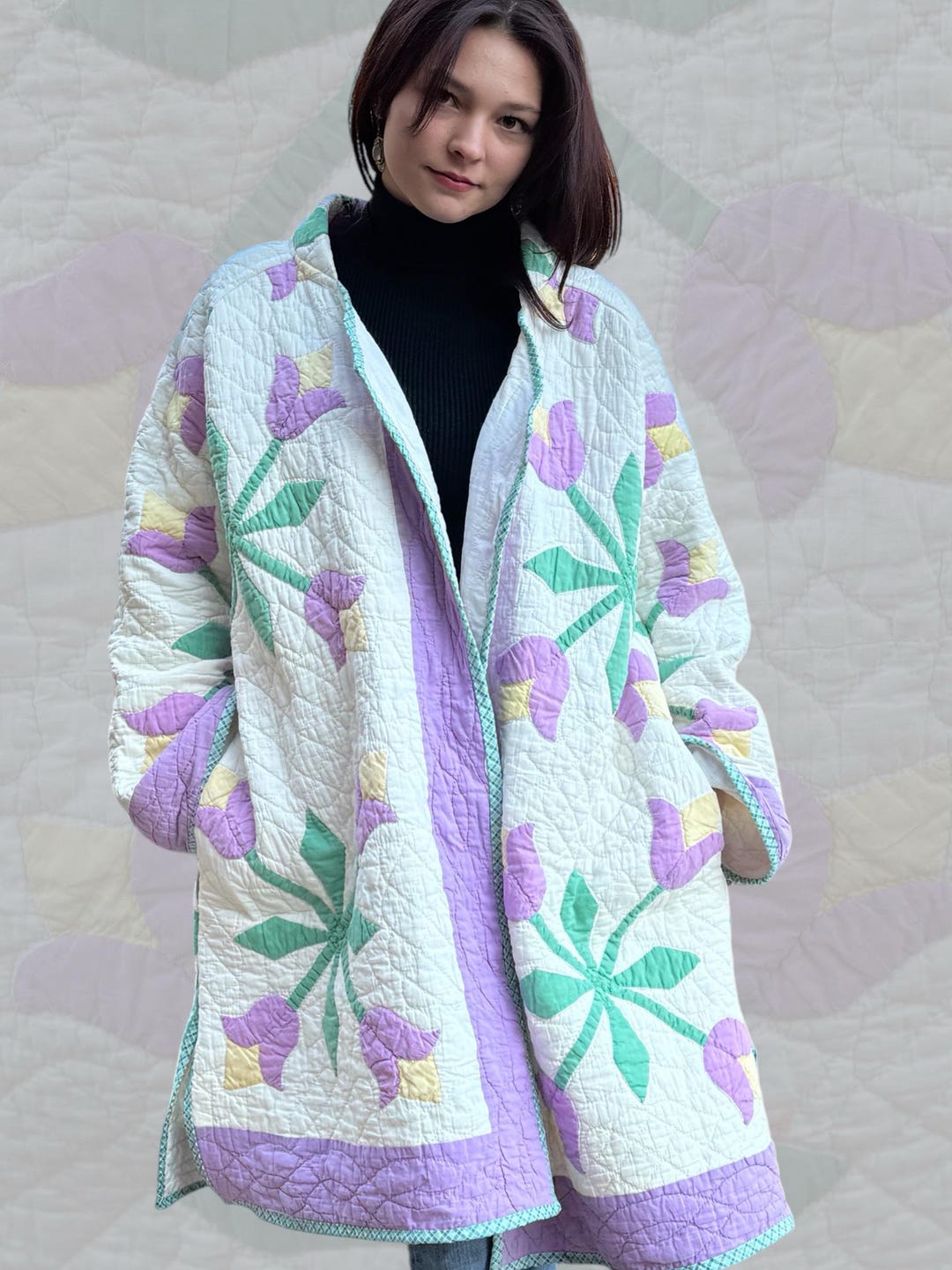 Quilted Lavender Tulip Appliqu Jacket in the Chelsey Style Made From ...