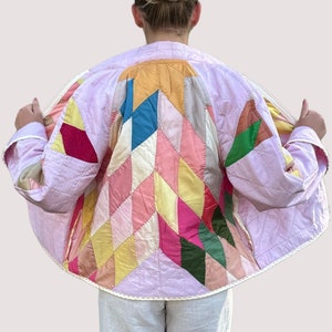 Quilted Bomber Style Jacket Made from a Vintage Satin Hand Stitched Quilt image 7