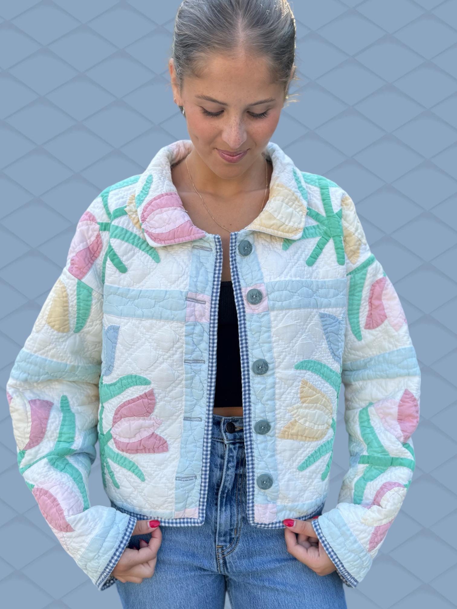 ジャケット・アウター everyone quilting jacket L Vintage Reversible Quilted Jacket Handmade Size S - Etsy