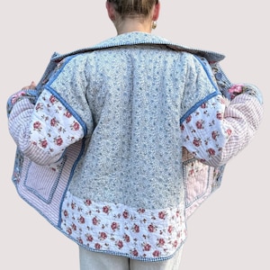 Reversible Button Up Chore Coat with Collar Made from a Vintage Patchwork Quilt image 5