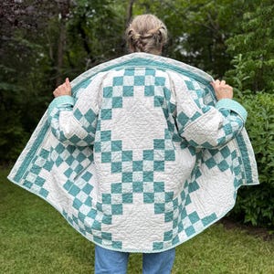 Emma Style Quilted Coat Made from a Vintage Hand Stitched “Irish Chain” Pattern.