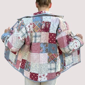 Reversible Button Up Chore Coat with Collar Made from a Vintage Patchwork Quilt image 6