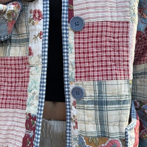 Reversible Button Up Chore Coat with Collar Made from a Vintage Patchwork Quilt image 2