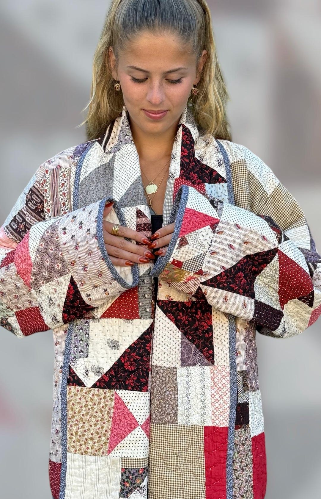 Quilted crazy Quilt Style Patchwork Jacket Made From an Vintage Hand