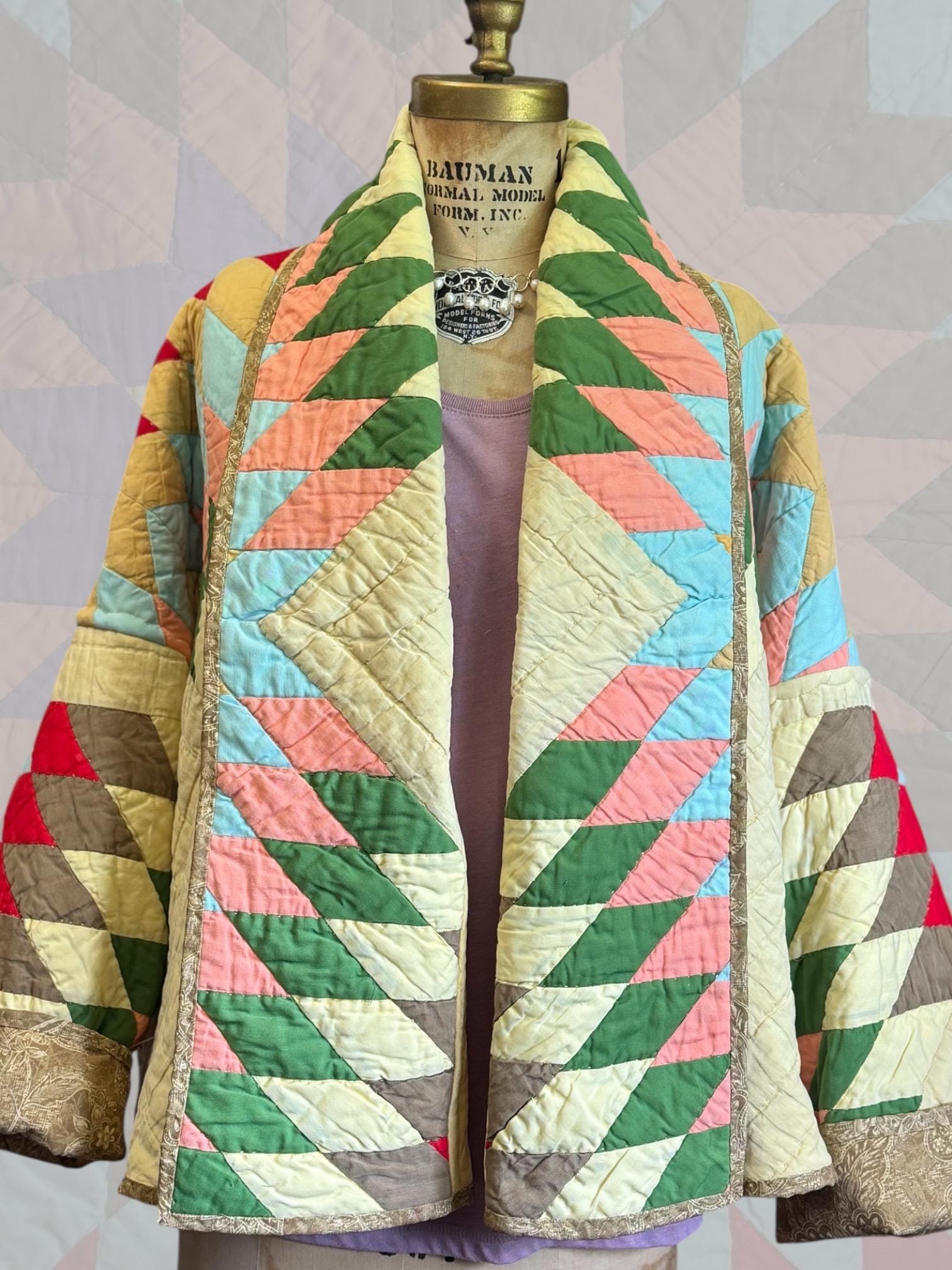 90's Vintage Patchwork nylon midi coat
