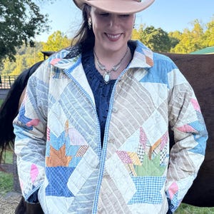 Quilted “Basket” Patchwork Jacket Made from a Vintage Hand Stitched Quilt