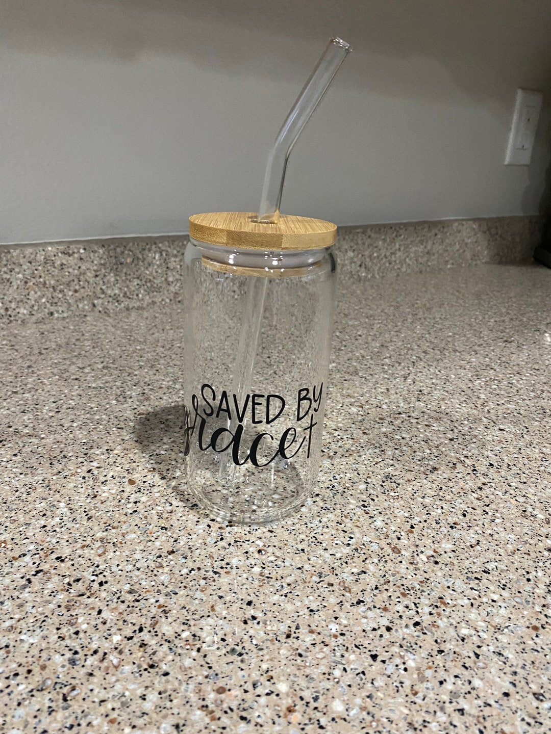 Custom Glass Tumbler With Bamboo Lid and Glass Straw Etsy