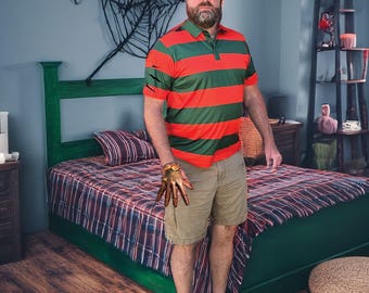 Freddy Parody Golf Polo Shirt – Halloween Krueger Costume, UPF 40 Sun Protection
