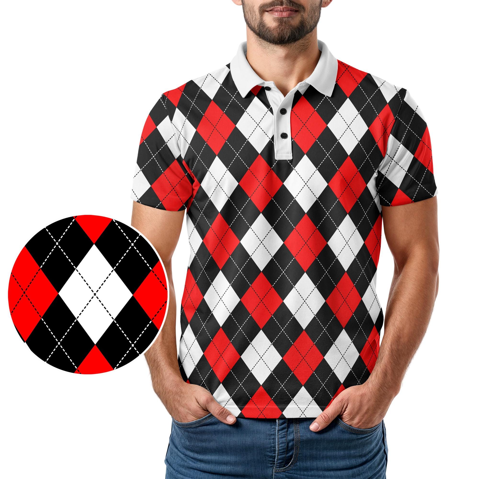 Men's Argyle Golf Polo - Moisture Wicking Performance Shirt