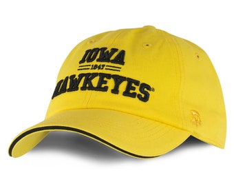 May include: Yellow baseball cap with the text "IOWA HAWKEYES 1847" embroidered in black. The cap has a curved brim with a black trim and a small logo on the side.