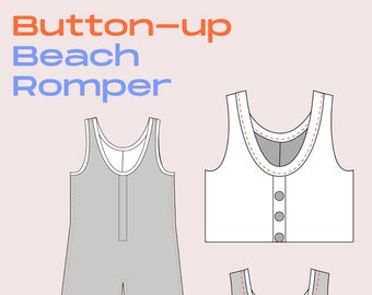 Button-up Beach Romper Jumpsuit Sewing Pattern - Digital Download, Beginner-Friendly