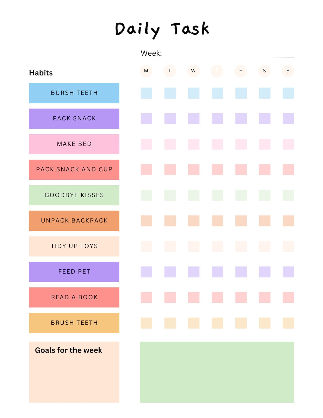 Daily Task Chart - Pre K & Kindergarten - Etsy
