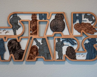 Arte mural de madera contrachapada en capas / Diseño de logotipo de ciencia ficción de 6 capas / Decoración de madera 3D hecha a mano
