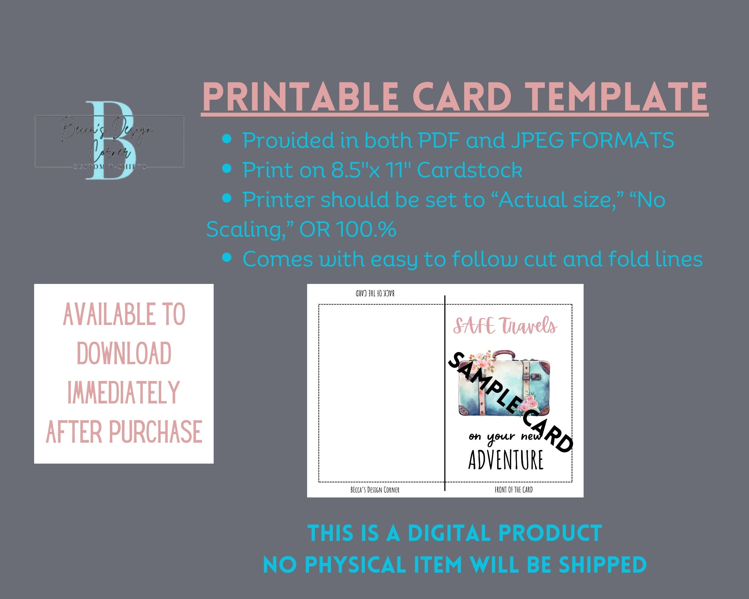 Printable Safe Travels Card, Moving Card, Suitcase Travel Card, Travel Money Card, Adventuring ...