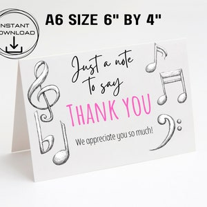 Carte de professeur de musique, remerciement de professeur de musique, carte d'appréciation de professeur, juste un mot pour dire merci, 6 x 4 pouces imprimable, fin d'année scolaire
