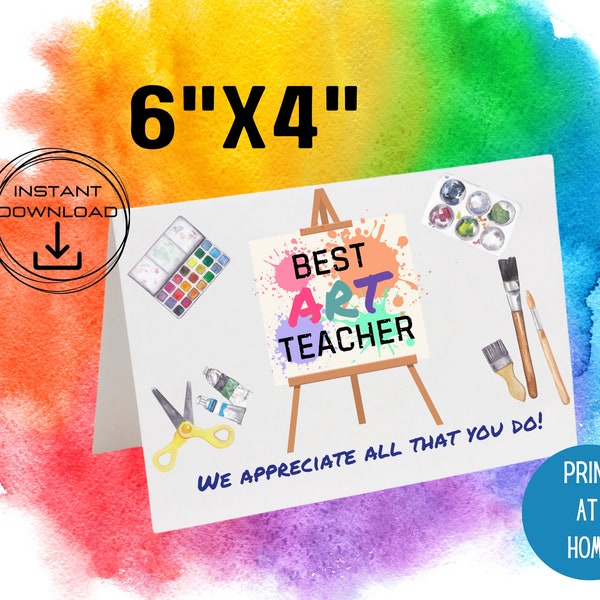 Art Teacher Card, Teacher Appreciation Week Card, End Of School Year Card Teacher Greeting Card, Thank You Card, Teacher Printable