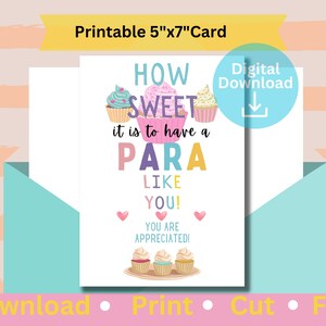 Cartão de agradecimento para profissionais para impressão/Cartão para profissionais para impressão/Cartão 5x7/Como é doce ter um para como você/Cupcakes