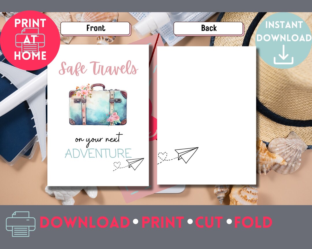 Printable Safe Travels Card, Moving Card, Suitcase Travel Card, Travel Money Card, Adventuring ...