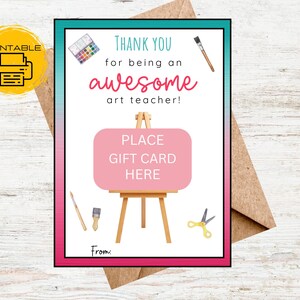 Porta carte regalo per insegnanti d'arte (download digitale) stampabile, regalo di fine anno scolastico per insegnanti d'arte - Idea regalo per insegnanti d'arte - Carta regalo per insegnanti