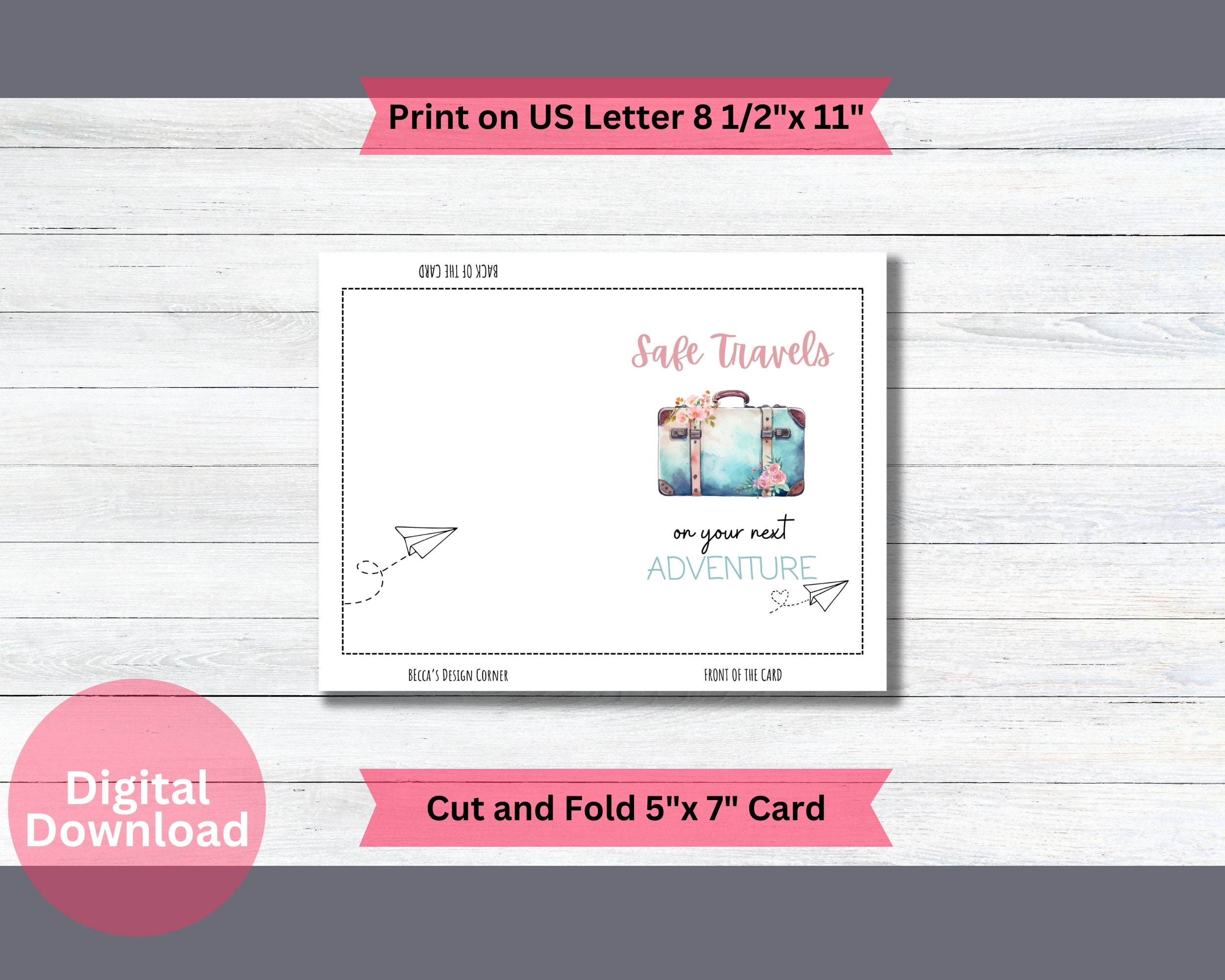 Printable Safe Travels Card, Moving Card, Suitcase Travel Card, Travel Money Card, Adventuring ...