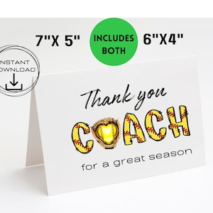 Carte de remerciement de softball, carte de l'entraîneur, merci à l'entraîneur pour cette belle saison, carte imprimable 7 x 5 po, téléchargement immédiat, fin de saison