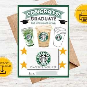 Porte-cartes-cadeau Starbucks de remise des diplômes (téléchargement instantané), Carte-cadeau de remise des diplômes Diplômés des niveaux intermédiaire, secondaire et universitaire, Carte de remise des diplômes