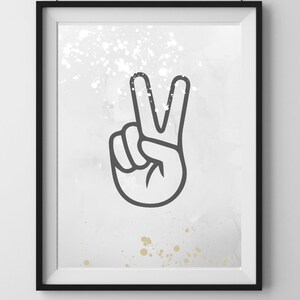 Peace-Zeichen druckbare Wandkunst, Peace-Zeichen Handabdruck, Coole Peace Poster, Hippie Peace Wohnkultur, Kinderzimmer Dekor, herunterladbare Druck