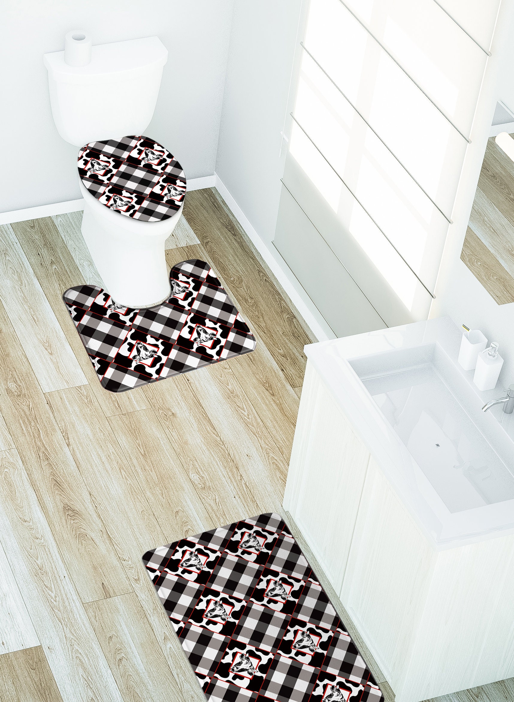 Western Cow Diamonds Cow Print Bathroom Rugs 3 Piece Set Etsy