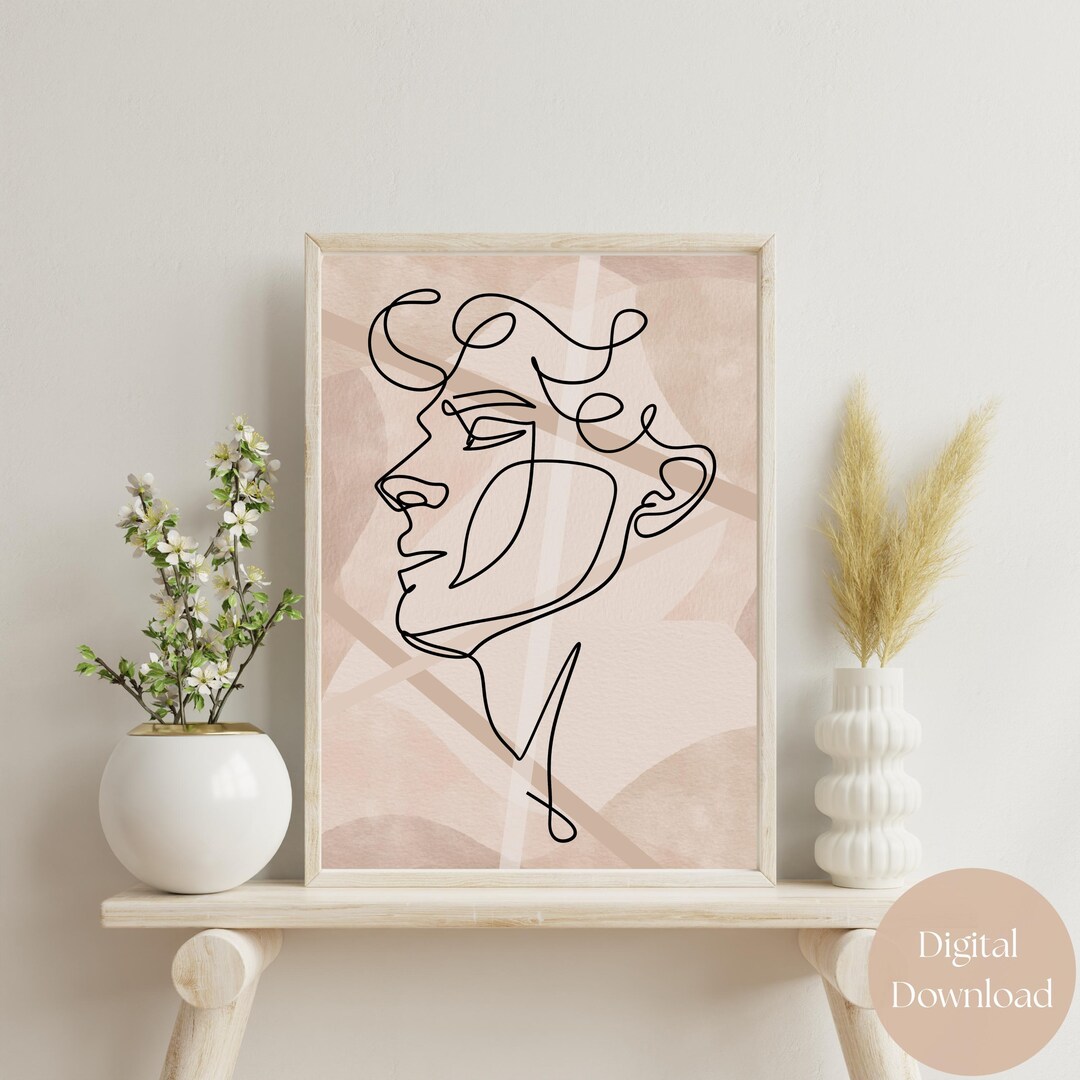 Minimalist Face Line Art Print: Boho Modern Wall Decor (digital ...