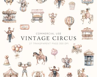 Vintage Circus Clipart, Carnival PNG Bundle, Full Commercial Use, Retro Fair Clip Art, Big Top Illustrations, Instant Download