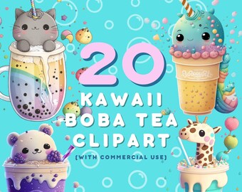 Kawaii Boba Tea Clipart, Bubble Tea Sublimation, Kawaii png, Food Clipart, Kawaii Food Art, Commercial Use, Cute Tea Clipart Rainbow Clipart