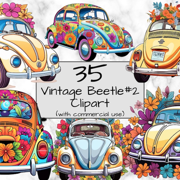 Vintage Beetle Car Clipart. VW Bug Clipart. PNG Format. Transparent Background. Junk Journal. Scrapbook Clipart. Sublimation. VW Beetle png