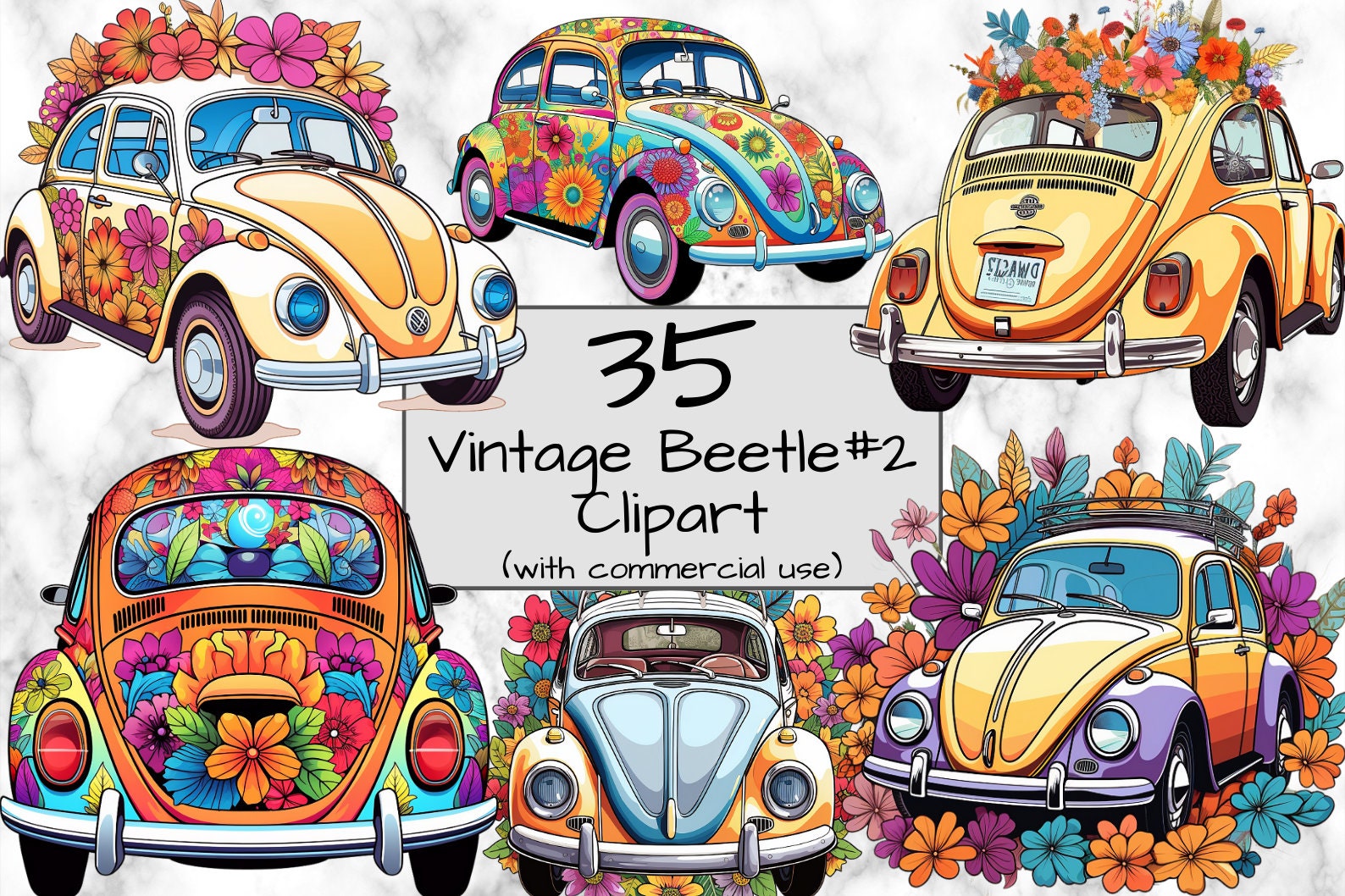 Vintage Beetle Car Clipart. VW Bug Clipart. PNG Format. Transparent