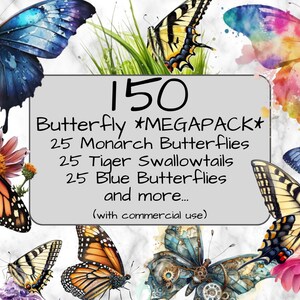 150 Butterfly MEGAPACK. Watercolor Clipart. Spring Clipart. Digital Art & Sublimation. PNG Format. Instant download. Commercial use. Insect.