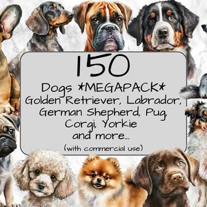 150 Watercolor Dogs MEGAPACK. Digital Art & Sublimation. PNG Format. Instant download. Commercial Use. Dog clip art. Puppy clipart. Dog PNG