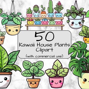 Kawaii kamerplant Clipart. Leuke kamerplanten. PNG-formaat. Transparante achtergrond. Digitale kunst & sublimatie Commercieel gebruik Direct downloaden