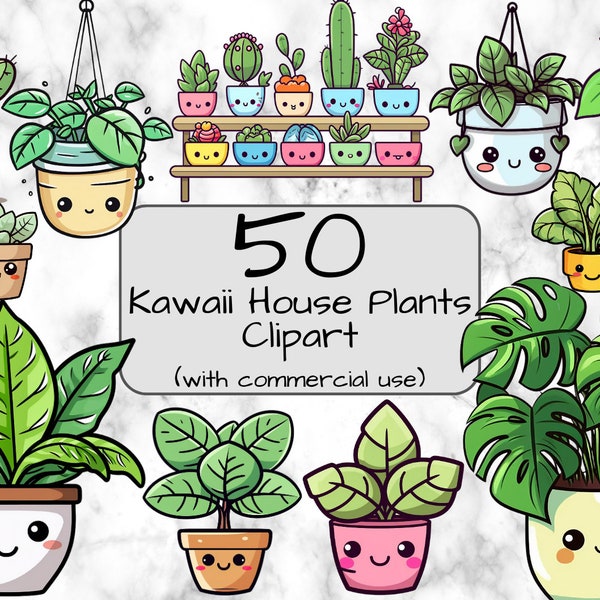 Kawaii House Plant Clipart. Cute House Plants. PNG format. Transparent Background. Digital Art & Sublimation Commercial Use Instant Download