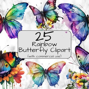 Aquarell Regenbogen Schmetterling Clipart. Digitale Kunst & Sublimation. PNG-Format. Sofortiger Download Frühling ClipArt Kommerzielle Nutzung Insekt Clipart.