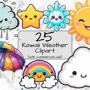 Kawaii Wetter Clipart. PNG-Format. Transparenter Hintergrund. Kommerzielle Nutzung. Digitale Kunst & Sublimation. Regentag Clipart. Sonne Clipart.