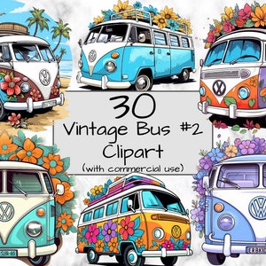 Vintage Bus Clipart. VW Bus Clipart. PNG Format. Transparent Background. Commercial Use. Travel Clipart. Van Life. Sublimation.