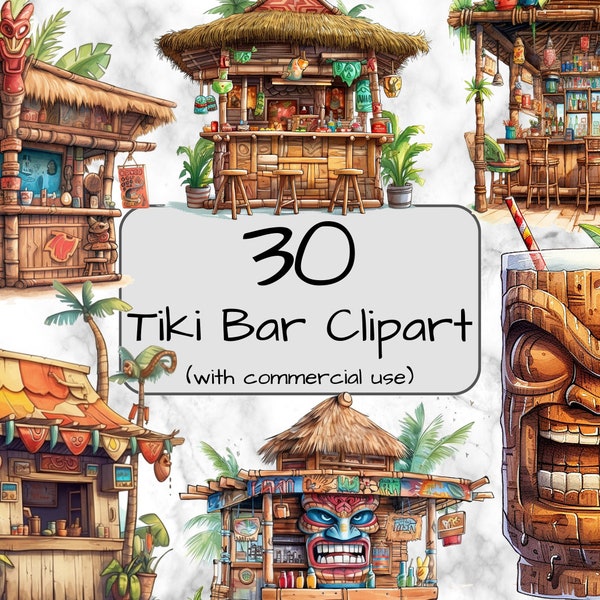 Watercolor Tiki Bar Clipart. Tropical Clipart. PNG format. Transparent background. Commercial use. Digital Art & Sublimation. Tiki clipart.