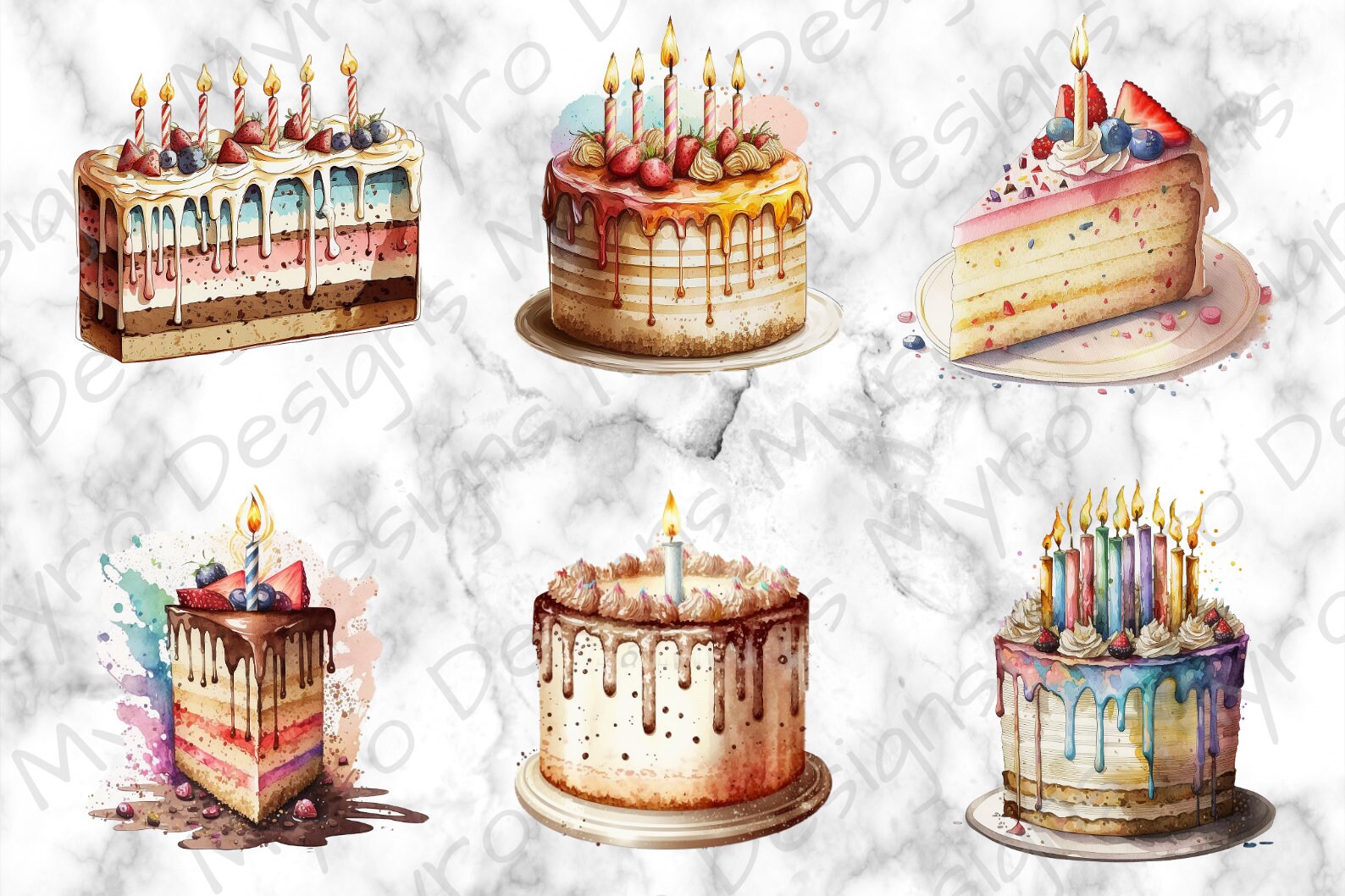 Watercolor Birthday Cake Clipart. Digital Art & Sublimation. PNG Format ...