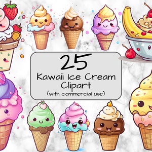 Kawaii Ice Cream Clipart. Digital Art & Sublimation. PNG format. Transparent background. Commercial use. Kawaii clip art. Summer clipart.